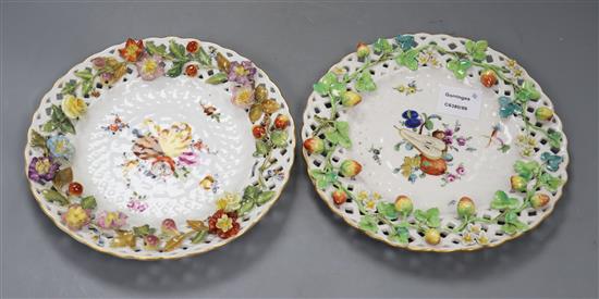 Two Continental floral encrusted reticulated plates